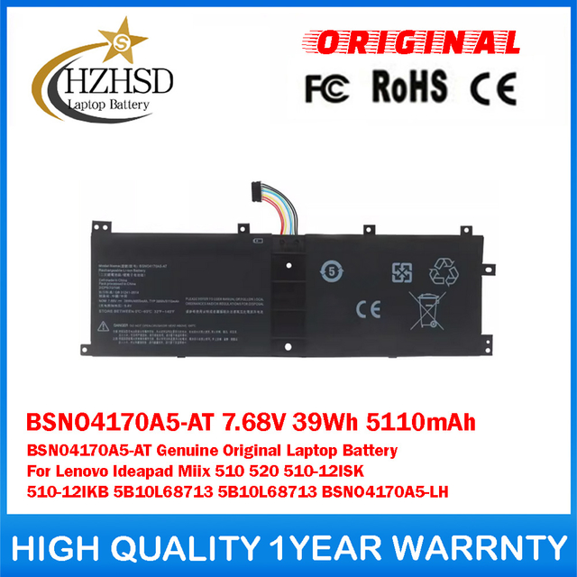 BSNO4170A5-AT 7.68V 39Wh 5110mAh BSN04170A5-AT Genuine Original Laptop Battery For Lenovo Ideapad Miix 510 520 510-12ISK 510-12IKB 5B10L68713 5B10L68713 BSNO4170A5-LH