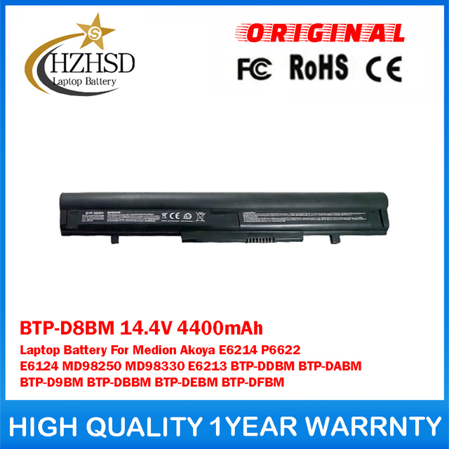 BTP-D8BM 14.4V 4400mAh Genuine Original Laptop Battery For Medion Akoya E6214 P6622 E6124 MD98250 MD98330 E6213 BTP-DDBM BTP-DABM BTP-D9BM BTP-DBBM BTP-DEBM BTP-DFBM