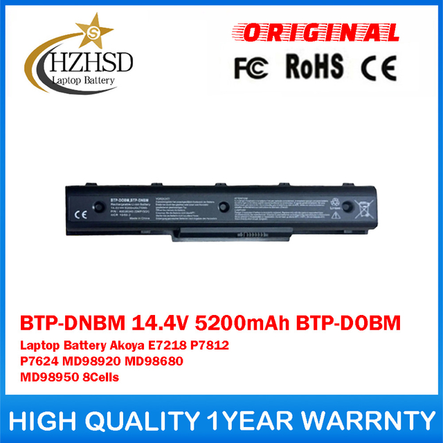 BTP-DNBM 14.4V 5200mAh BTP-DOBM Genuine Original Laptop Battery For Medion Akoya E7218 P7812 P7624 MD98920 MD98680 MD98950 8Cells
