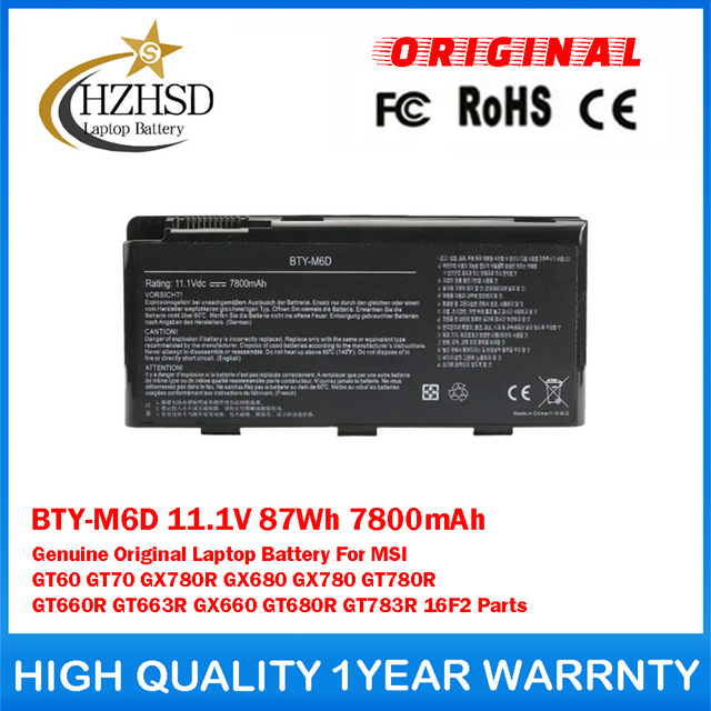 BTY-M6D 11.1V 87Wh 7800mAh Genuine Original Laptop Battery For MSI GT60 GT70 GX780R GX680 GX780 GT780R GT660R GT663R GX660 GT680R GT783R 16F2 Parts