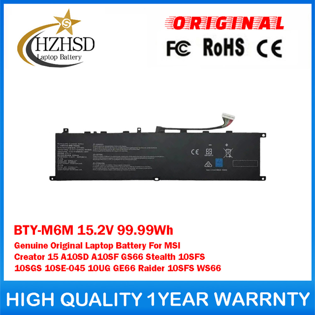 BTY-M6M 15.2V 99.99Wh Genuine Original Laptop Battery For MSI Creator 15 A10SD A10SF GS66 Stealth 10SFS 10SGS 10SE-045 10UG GE66 Raider 10SFS WS66