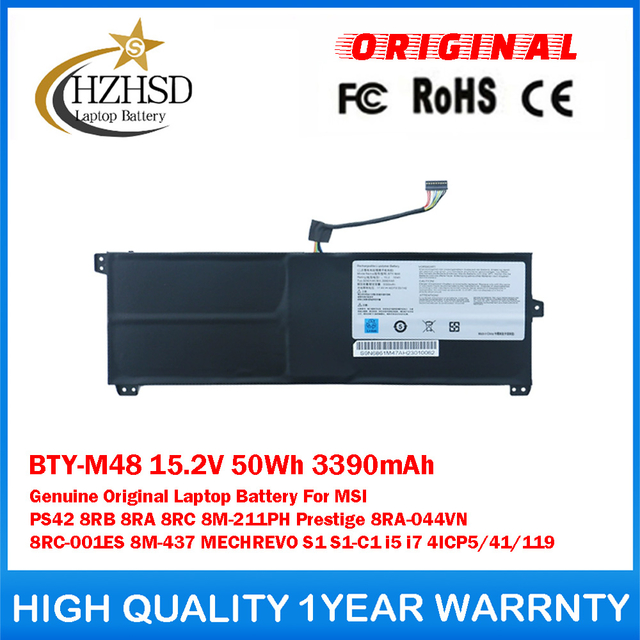 BTY-M48 15.2V 50Wh 3390mAh Genuine Original Laptop Battery For MSI PS42 8RB 8RA 8RC 8M-211PH Prestige 8RA-044VN 8RC-001ES 8M-437 MECHREVO S1 S1-C1 i5 i7 4ICP5/41/119