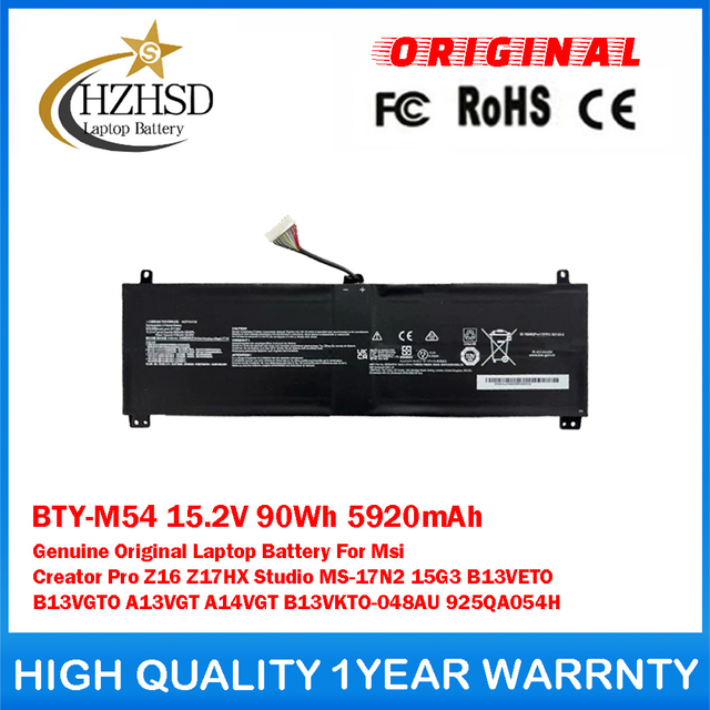 BTY-M54 15.2V 90Wh 5920mAh Genuine Original Laptop Battery For Msi Creator Pro Z16 Z17HX Studio MS-17N2 15G3 B13VETO B13VGTO A13VGT A14VGT B13VKTO-048AU 925QA054H