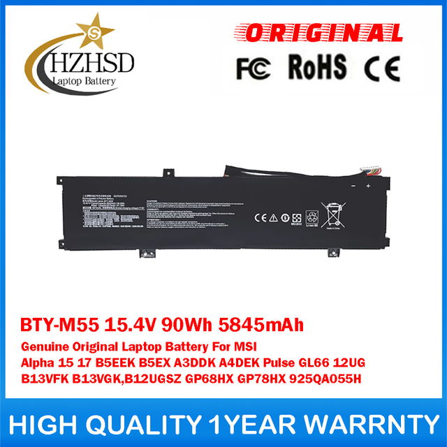BTY-M55 15.4V 90Wh 5845mAh Genuine Original Laptop Battery For MSI Alpha 15 17 B5EEK B5EX A3DDK A4DEK Pulse GL66 12UG B13VFK B13VGK B12UGSZ GP68HX GP78HX 925QA055H