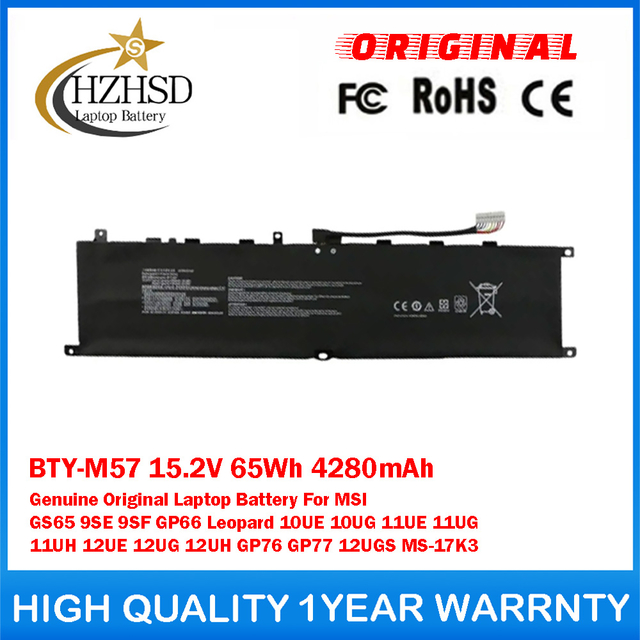 BTY-M57 15.2V 65Wh 4280mAh Genuine Original Laptop Battery For MSI GS65 9SE 9SF GP66 Leopard 10UE 10UG 11UE 11UG 11UH 12UE 12UG 12UH GP76 GP77 12UGS MS-17K3