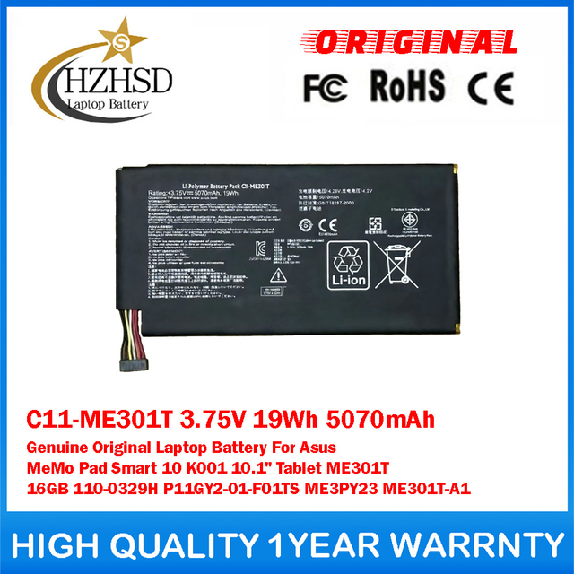 C11-ME301T 3.75V 19Wh 5070mAh Genuine Original Laptop Battery For Asus MeMo Pad Smart 10 K001 10.1