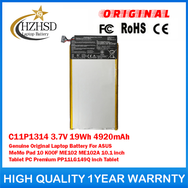 C11P1314 3.7V 19Wh 4920mAh Genuine Original Laptop Battery For ASUS MeMo Pad 10 K00F ME102 ME102A 10.1 inch Tablet PC Premium PP11LG149Q inch Tablet