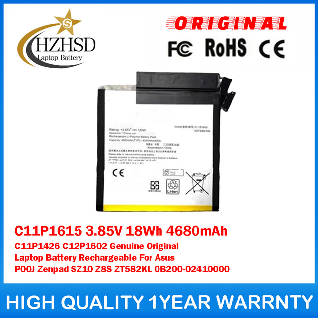 C11P1615 3.85V 18Wh 4680mAh C11P1426 C12P1602 Genuine Original Laptop Battery Rechargeable For Asus P00J Zenpad SZ10 Z8S ZT582KL 0B200-02410000