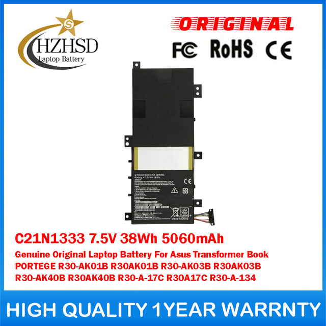 C21N1333 7.5V 38Wh 5060mAh Genuine Original Laptop Battery For Asus Transformer Book PORTEGE R30-AK01B R30AK01B R30-AK03B R30AK03B R30-AK40B R30AK40B R30-A-17C R30A17C R30-A-134