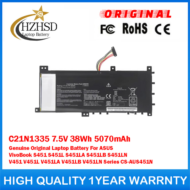 C21N1335 7.5V 38Wh 5070mAh Genuine Original Laptop Battery For ASUS VivoBook S451 S451L S451LA S451LB S451LN V451 V451L V451LA V451LB V451LN Series CS-AUS451N