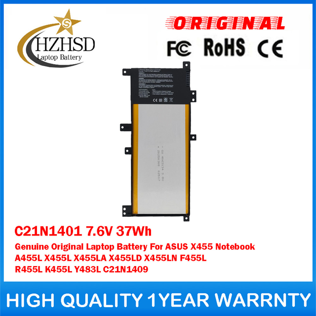 C21N1401 7.6V 37Wh Genuine Original Laptop Battery For ASUS X455 Notebook A455L X455L X455LA X455LD X455LN F455L R455L K455L Y483L C21N1409