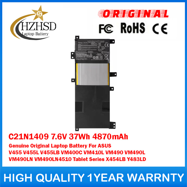C21N1409 7.6V 37Wh 4870mAh Genuine Original Laptop Battery For ASUS V455 V455L V455LB VM400C VM410L VM490 VM490L VM490LN VM490LN4510 Tablet Series X454LB Y483LD