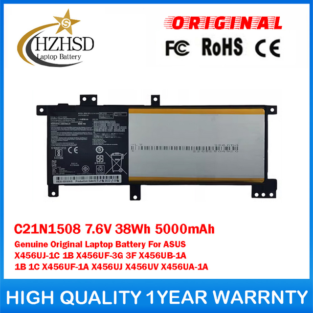 C21N1508 7.6V 38Wh 5000mAh Genuine Original Laptop Battery For ASUS X456UJ-1C 1B X456UF-3G 3F X456UB-1A 1B 1C X456UF-1A X456UJ X456UV X456UA-1A