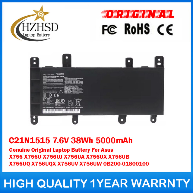 C21N1515 7.6V 38Wh 5000mAh Genuine Original Laptop Battery For Asus X756 X756U X756UJ X756UA X756UX X756UB X756UQ X756UQX X756UV X756UW 0B200-01800100