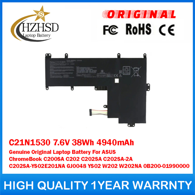 C21N1530 7.6V 38Wh 4940mAh Genuine Original Laptop Battery For ASUS ChromeBook C200SA C202 C202SA C202SA-2A C202SA-YS02E201NA GJ0048 YS02 W202 W202NA 0B200-01990000