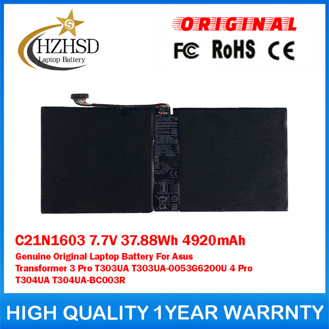 C21N1603 7.7V 37.88Wh 4920mAh Genuine Original Laptop Battery For Asus Transformer 3 Pro T303UA T303UA-0053G6200U 4 Pro T304UA T304UA-BC003R