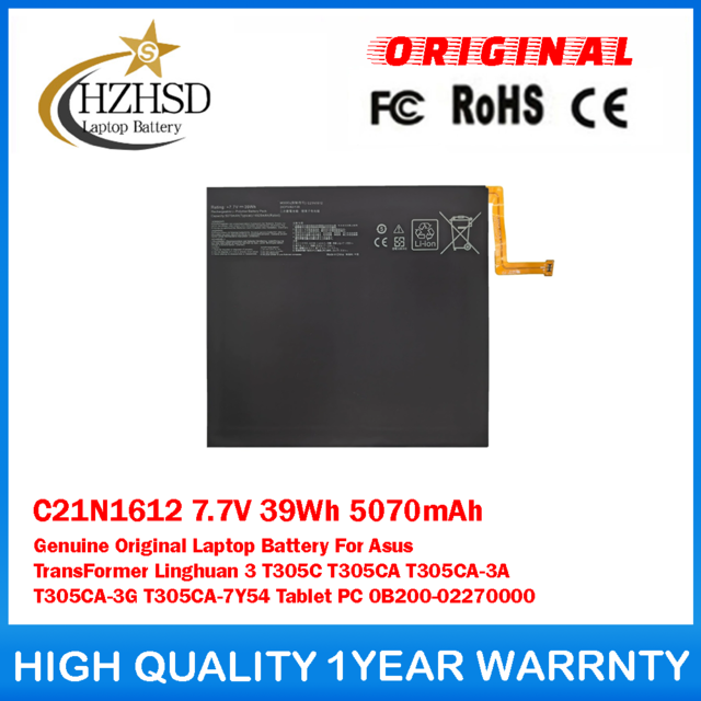 C21N1612 7.7V 39Wh 5070mAh Genuine Original Laptop Battery For Asus TransFormer Linghuan 3 T305C T305CA T305CA-3A T305CA-3G T305CA-7Y54 Tablet PC 0B200-02270000
