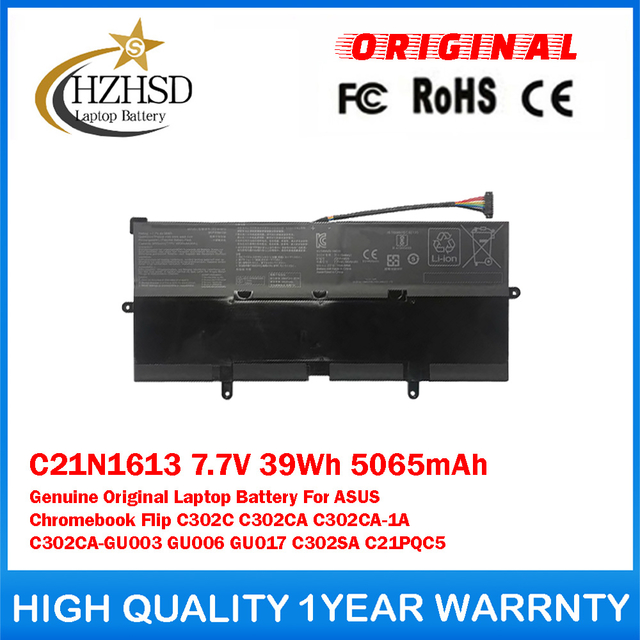 C21N1613 7.7V 39Wh 5065mAh Genuine Original Laptop Battery For ASUS Chromebook Flip C302C C302CA C302CA-1A C302CA-GU003 GU006 GU017 C302SA C21PQC5