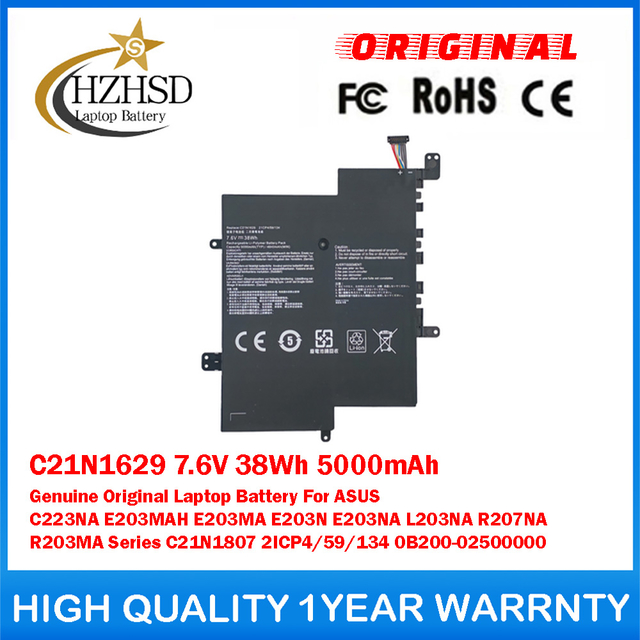 C21N1629 7.6V 38Wh 5000mAh Genuine Original Laptop Battery For ASUS C223NA E203MAH E203MA E203N E203NA L203NA R207NA R203MA Series C21N1807 2ICP4/59/134 0B200-02500000