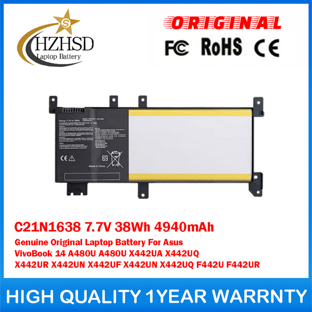 C21N1638 7.7V 38Wh 4940mAh Genuine Original Laptop Battery For Asus VivoBook 14 A480U A480U X442UA X442UQ X442UR X442UN X442UF X442UN X442UQ F442U F442UR
