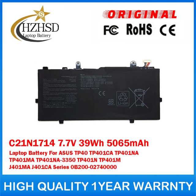 C21N1714 7.7V 39Wh 5065mAh Laptop Battery For ASUS TP40 TP401CA TP401NA TP401MA TP401NA-3350 TP401N TP401M J401MA J401CA Series 0B200-02740000