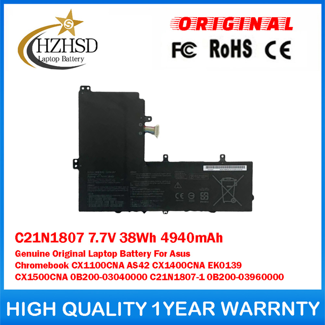 C21N1807 7.7V 38Wh 4940mAh Genuine Original Laptop Battery For Asus Chromebook CX1100CNA AS42 CX1400CNA EK0139 CX1500CNA 0B200-03040000 C21N1807-1 0B200-03960000