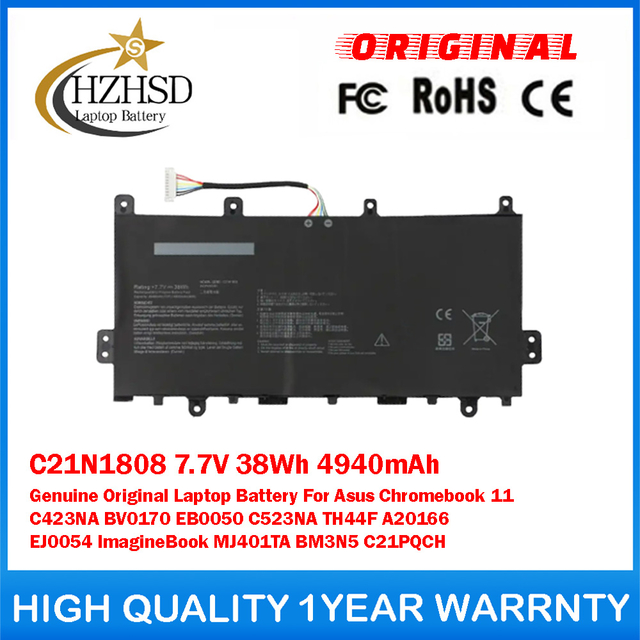 C21N1808 7.7V 38Wh 4940mAh Genuine Original Laptop Battery For Asus Chromebook 11 C423NA BV0170 EB0050 C523NA TH44F A20166 EJ0054 ImagineBook MJ401TA BM3N5 C21PQCH