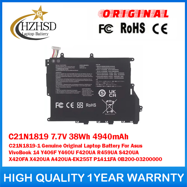 C21N1819 7.7V 38Wh 4940mAh C21N1819-1 Genuine Original Laptop Battery For Asus VivoBook 14 Y406F Y460U F420UA R459UA S420UA X420FA X420UA A420UA-EK255T P1411FA 0B200-03200000