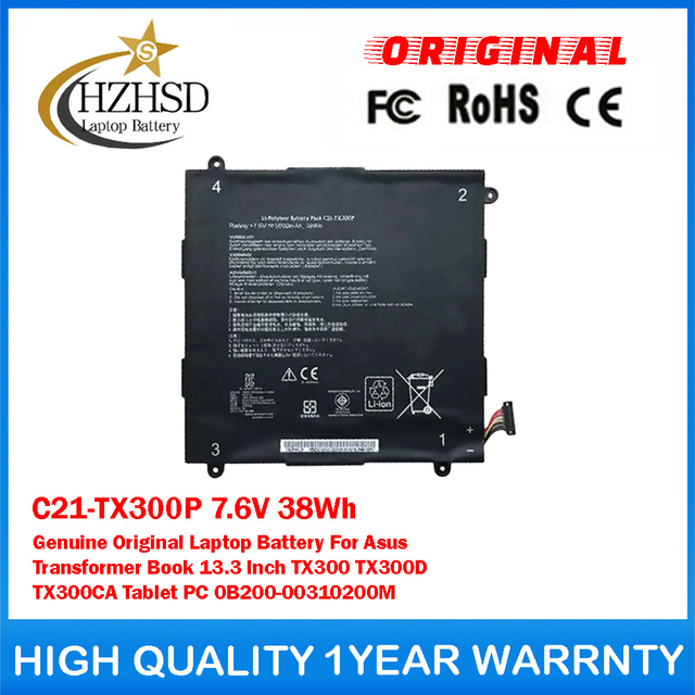 C21-TX300P 7.6V 38Wh Genuine Original Laptop Battery For Asus Transformer Book 13.3 Inch TX300 TX300D TX300CA Tablet PC 0B200-00310200M