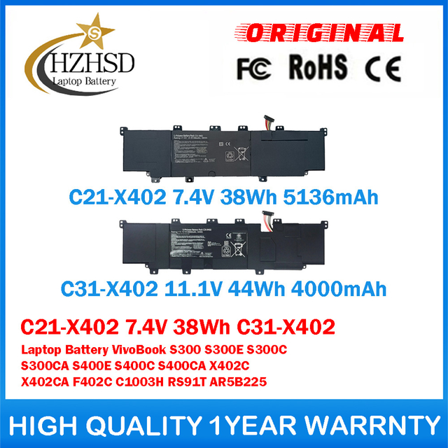 C21-X402 7.4V 38Wh C31-X402 11.1V 44Wh Genuine Original Laptop Battery For Asus VivoBook S300 S300E S300C S300CA S400E S400C S400CA X402C X402CA F402C C1003H RS91T AR5B225