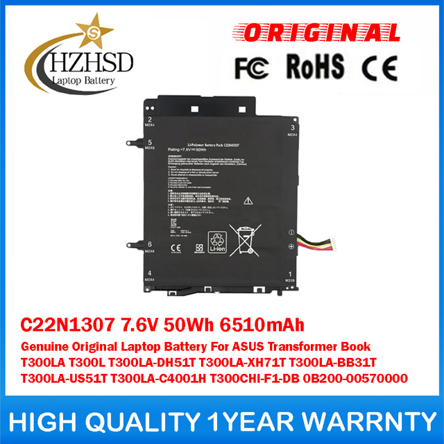 C22N1307 7.6V 50Wh 6510mAh Genuine Original Laptop Battery For ASUS Transformer Book T300LA T300L T300LA-DH51T T300LA-XH71T T300LA-BB31T T300LA-US51T T300LA-C4001H T300CHI-F1-DB 0B200-00570000