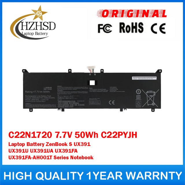C22N1720 7.7V 50Wh C22PYJH Genuine Original Laptop Battery For ASUS ZenBook S UX391 UX391U UX391UA UX391FA UX391FA-AH001T Series Notebook