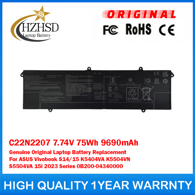 C22N2207 7.74V 75Wh 9690mAh Genuine Original Laptop Battery Replacement For ASUS Vivobook S14/15 K5404VA K5504VN S5504VA 15i 2023 Series 0B200-04340000