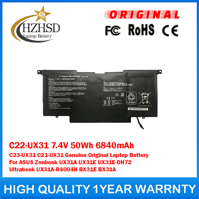 C22-UX31 7.4V 50Wh 6840mAh C23-UX31 C21-UX31 Genuine Original Laptop Battery For ASUS Zenbook UX31A UX31E UX31E-DH72 Ultrabook UX31A-R4004H BX31E BX31A