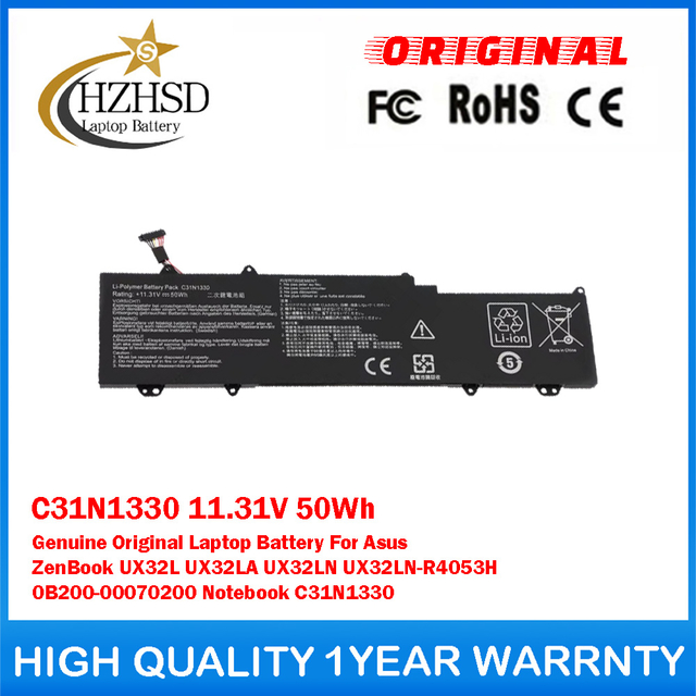 C31N1330 11.31V 50Wh Genuine Original Laptop Battery For Asus ZenBook UX32L UX32LA UX32LN UX32LN-R4053H 0B200-00070200 Notebook C31N1330