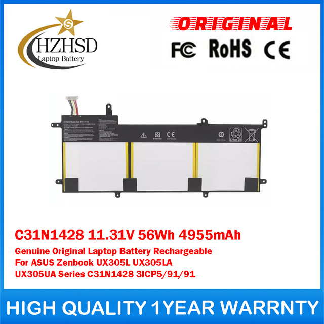 C31N1428 11.31V 56Wh 4955mAh Genuine Original Laptop Battery Rechargeable For ASUS Zenbook UX305L UX305LA UX305UA Series C31N1428 3ICP5/91/91