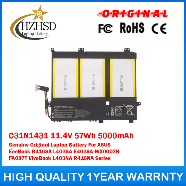 C31N1431 11.4V 57Wh 5000mAh Genuine Original Laptop Battery For ASUS EeeBook R416SA L403SA E403SA-WX0002H FA087T VivoBook L403NA R416NA Series