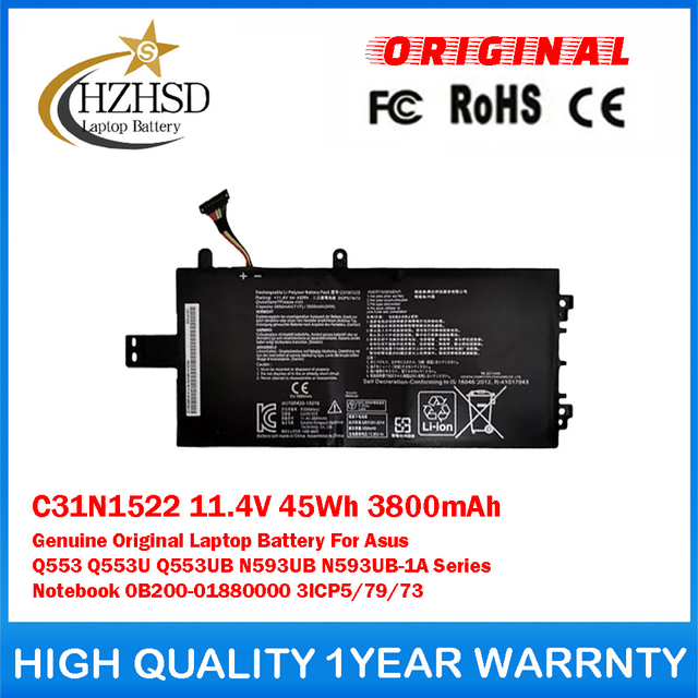 C31N1522 11.4V 45Wh 3950mAh Genuine Original Laptop Battery For Asus Q553 Q553U Q553UB N593UB N593UB-1A Series Notebook 0B200-01880000 3ICP5/79/73