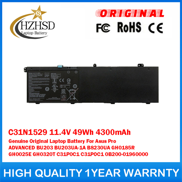 C31N1529 11.4V 49Wh 4300mAh Genuine Original Laptop Battery For Asus Pro ADVANCED BU203 BU203UA-1A B8230UA GH0185R GH0025E GH0320T C31P0C1 C31POC1 0B200-01960000