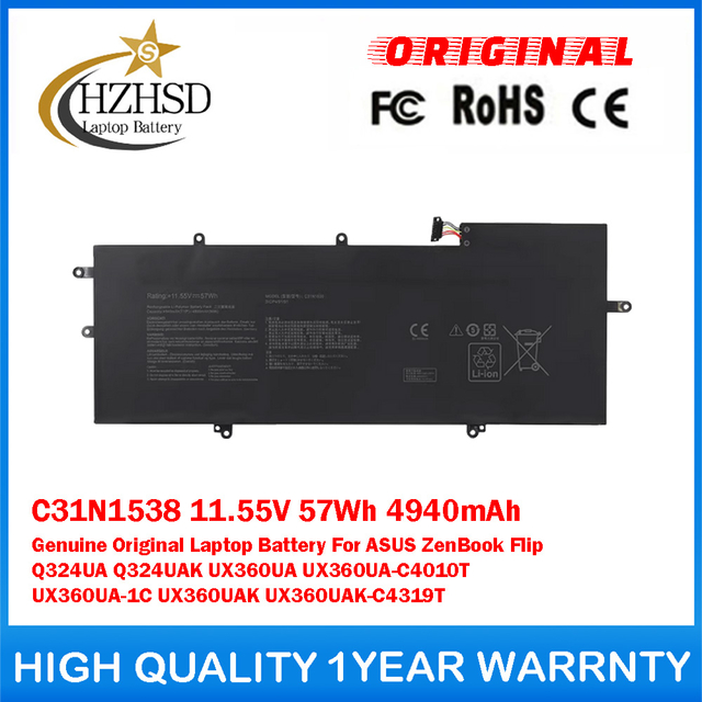 C31N1538 11.55V 57Wh 4940mAh Genuine Original Laptop Battery For ASUS ZenBook Flip Q324UA Q324UAK UX360UA UX360UA-C4010T UX360UA-1C UX360UAK UX360UAK-C4319T