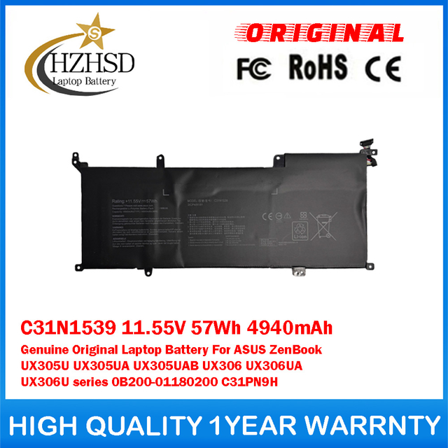 C31N1539 11.55V 57Wh 4940mAh Genuine Original Laptop Battery For ASUS ZenBook UX305U UX305UA UX305UAB UX306 UX306UA UX306U series 0B200-01180200 C31PN9H