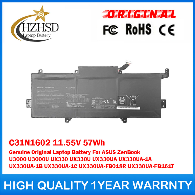 C31N1602 11.55V 57Wh Genuine Original Laptop Battery For ASUS ZenBook U3000 U3000U UX330 UX330U UX330UA UX330UA-1A UX330UA-1B UX330UA-1C UX330UA-FB018R UX330UA-FB161T
