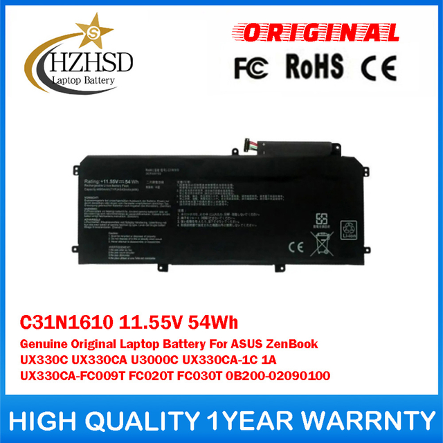 C31N1610 11.55V 54Wh Genuine Original Laptop Battery For ASUS ZenBook UX330C UX330CA U3000C UX330CA-1C 1A UX330CA-FC009T FC020T FC030T 0B200-02090100