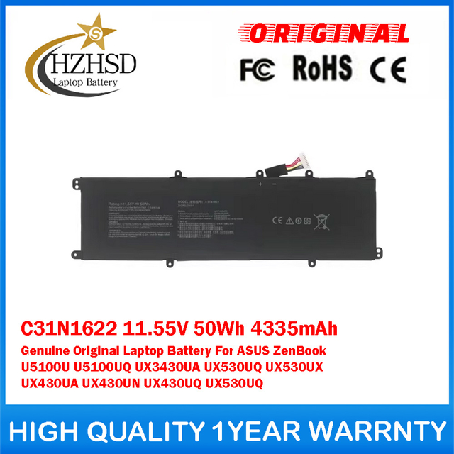 C31N1622 11.55V 50Wh 4335mAh Genuine Original Laptop Battery For ASUS ZenBook U5100U U5100UQ UX3430UA UX530UQ UX530UX UX430UA UX430UN UX430UQ UX530UQ