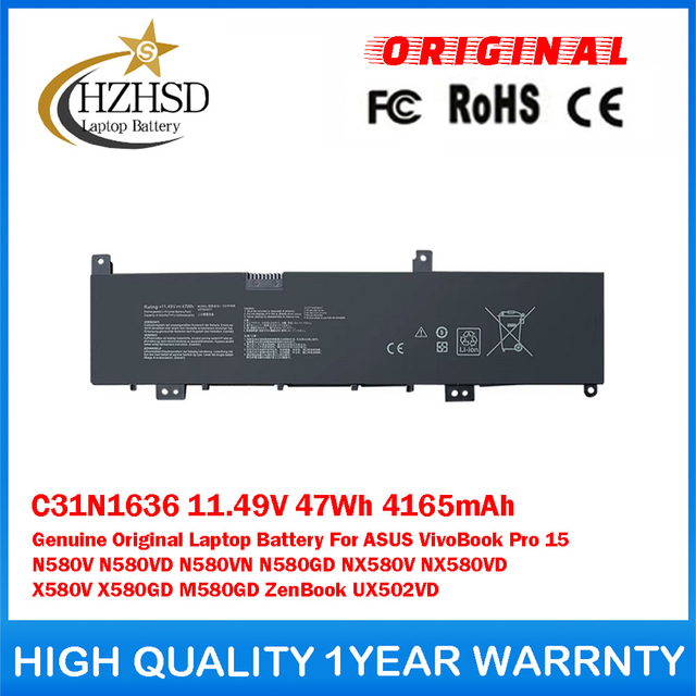 C31N1636 11.49V 47Wh 4165mAh Genuine Original Laptop Battery For ASUS VivoBook Pro 15 N580V N580VD N580VN N580GD NX580V NX580VD X580V X580GD M580GD ZenBook UX502VD