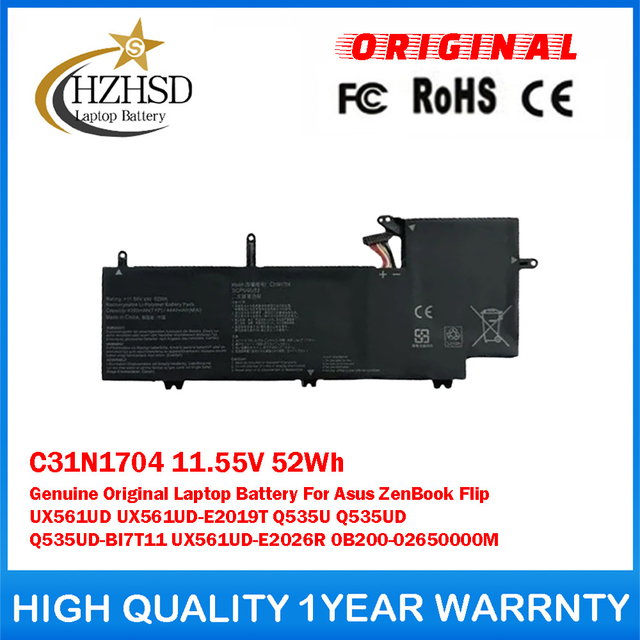 C31N1704 11.55V 52Wh Genuine Original Laptop Battery For Asus ZenBook Flip UX561UD UX561UD-E2019T Q535U Q535UD Q535UD-BI7T11 UX561UD-E2026R 0B200-02650000M