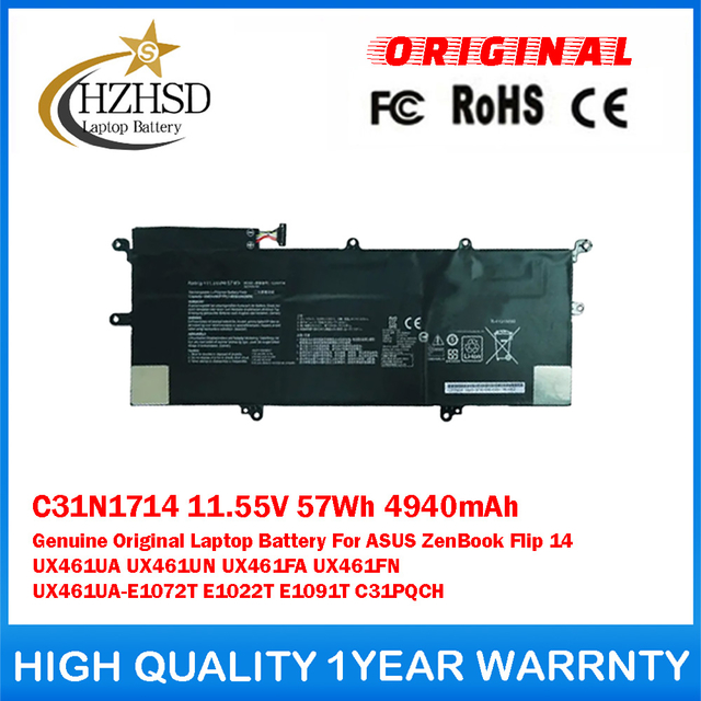 C31N1714 11.55V 57Wh 4940mAh Genuine Original Laptop Battery For ASUS ZenBook Flip 14 UX461UA UX461UN UX461FA UX461FN UX461UA-E1072T E1022T E1091T C31PQCH
