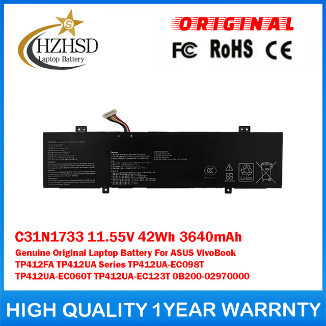 C31N1733 11.55V 42Wh 3640mAh Genuine Original Laptop Battery For ASUS VivoBook TP412FA TP412UA Series TP412UA-EC098T TP412UA-EC060T TP412UA-EC123T 0B200-02970000