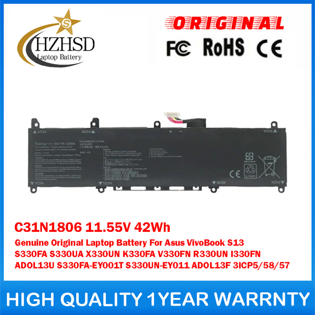 C31N1806 11.55V 42Wh Genuine Original Laptop Battery For Asus VivoBook S13 S330FA S330UA X330UN K330FA V330FN R330UN I330FN ADOL13U S330FA-EY001T S330UN-EY011 ADOL13F 3ICP5/58/57