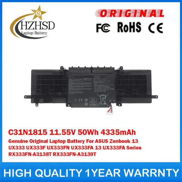 C31N1815 11.55V 50Wh 4335mAh Genuine Original Laptop Battery For ASUS Zenbook 13 UX333 UX333F UX333FN UX333FA 13 UX333FA Series RX333FN-A3138T RX333FN-A3139T